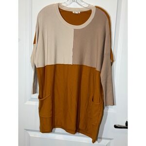 tea‎ n rose Color Block Pocket Tunic Sweater Size S Ochre Tan Cream